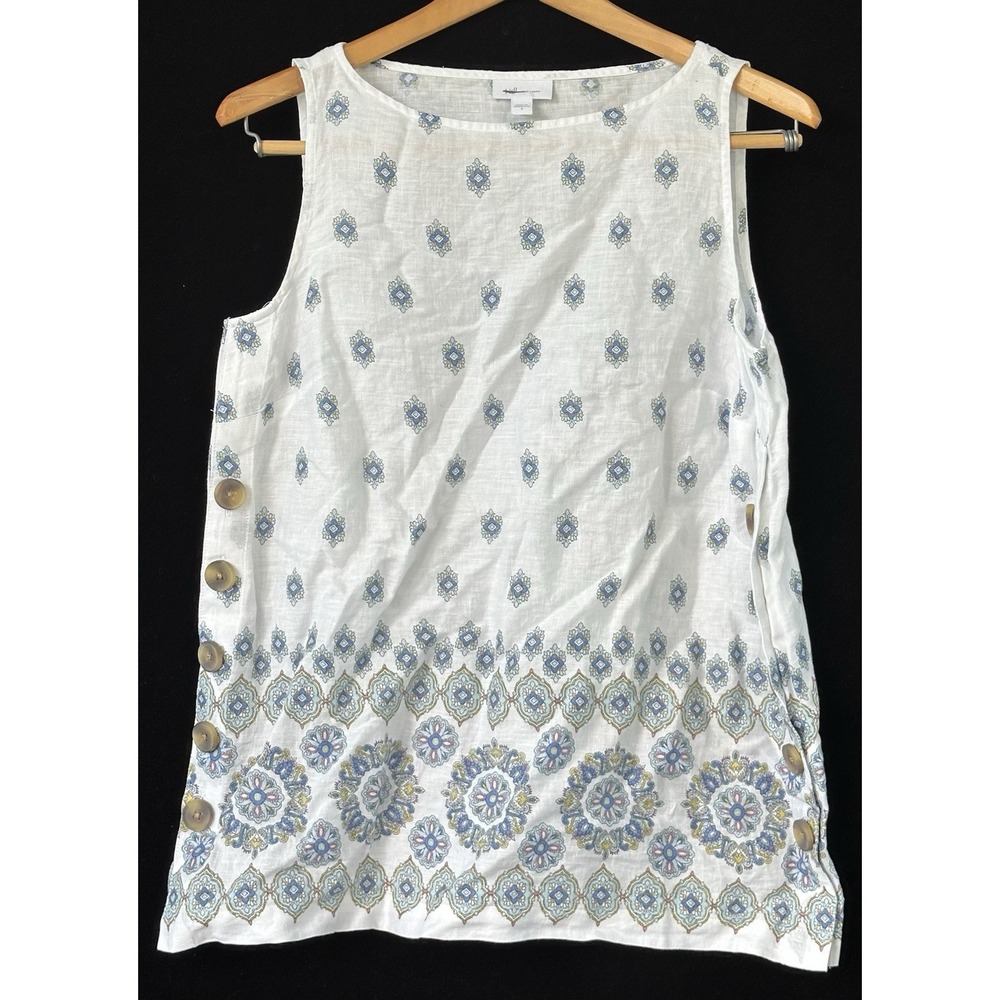 J. Jill Linen Sleeveless Tunic Boho Women S White Excellent